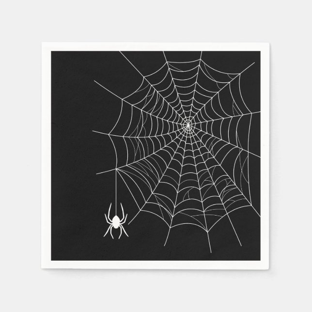 Serviette En Papier Araignée Blanche Sur Noir Avec Halloween Cobweb (Devant)