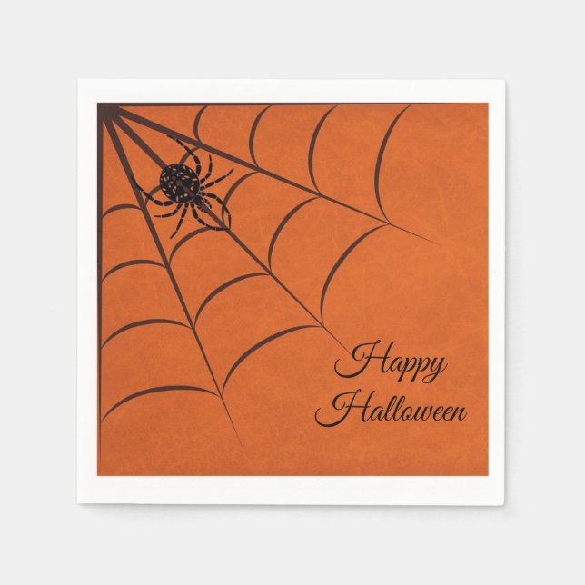 Serviette En Papier Araignée noire, Papier d'Halloween orange Napkin (Devant)