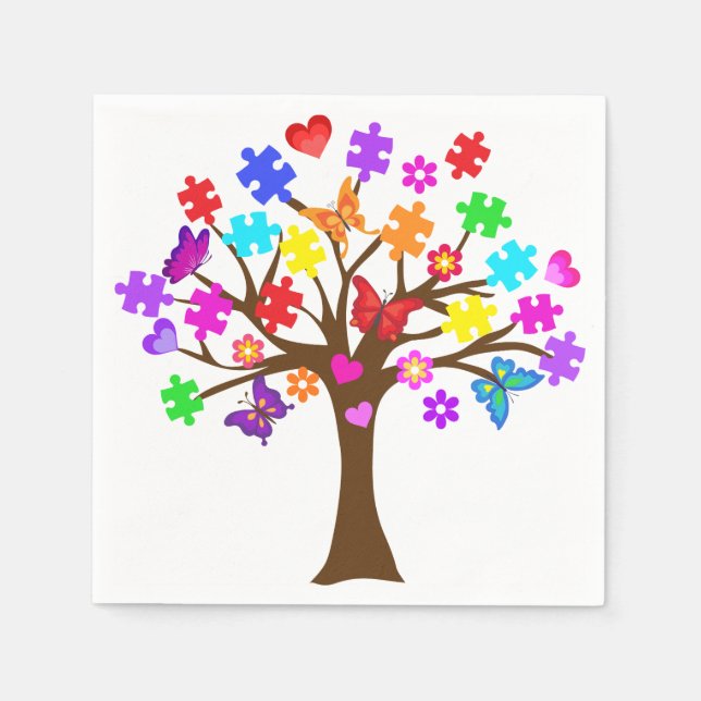 Serviette En Papier Arborescence des sensibilisations sur l'autisme (Devant)