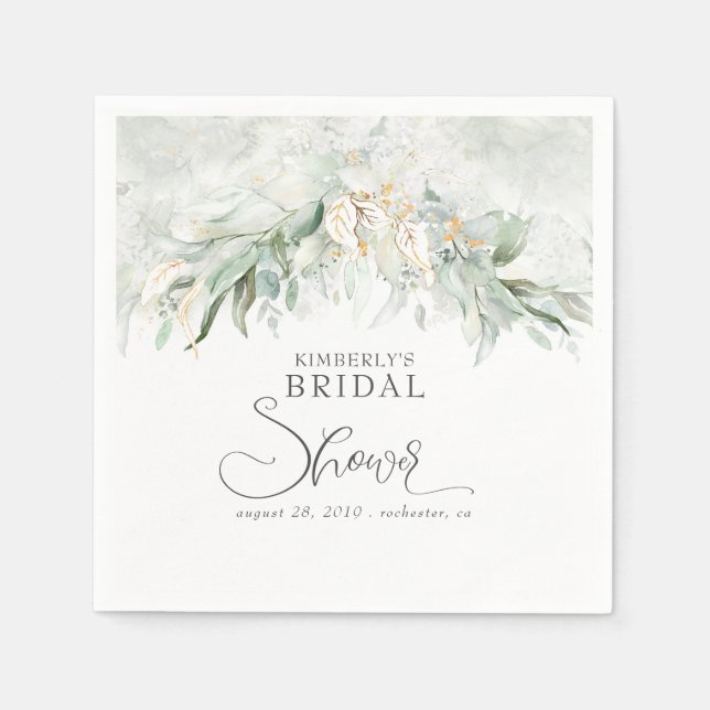 Serviette En Papier Arborisation de eucalyptus doré pour Baby Shower b (Devant)