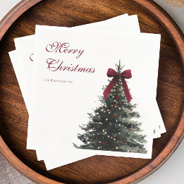 Serviette En Papier Arbre aquarelle rouge vert élégant Joyeux Noël