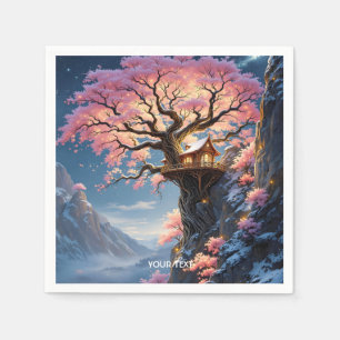 Serviette En Papier Arbre de fleurs de cerises mignonnes Imaginaire