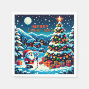 Serviette En Papier Arbre de Noël 8 bits & Père Noël