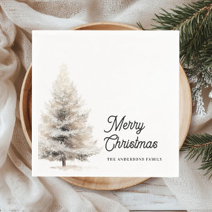 Serviette En Papier Arbre de Noël à l'aquarelle minimaliste personnali