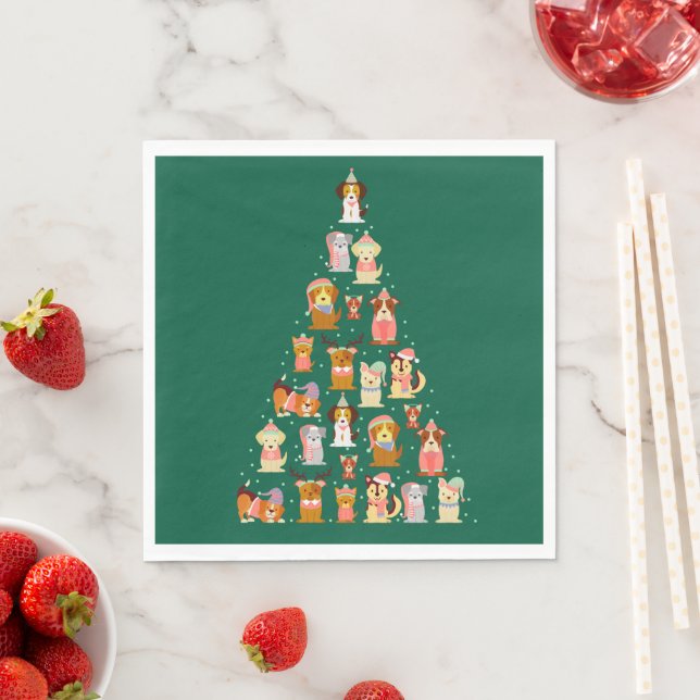 Serviette En Papier Arbre de Noël adorable chien (En situation)