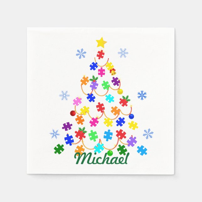Serviette En Papier Arbre de Noël autiste (Devant)