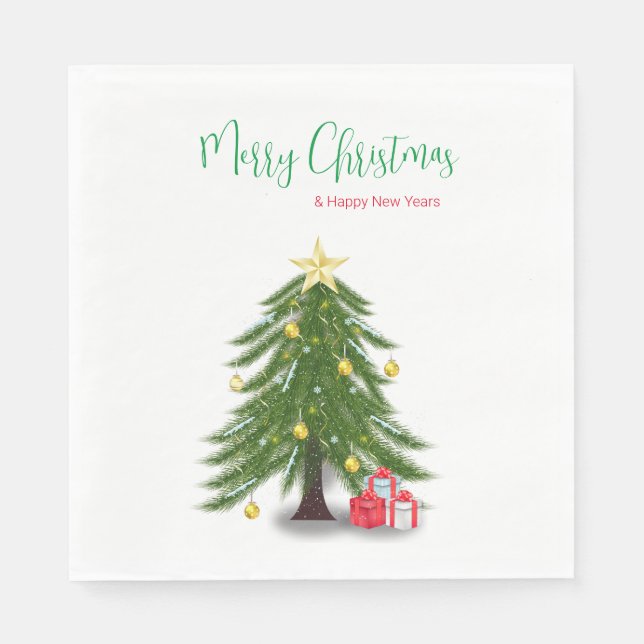 Serviette En Papier Arbre de Noël avec cadeau rouge (Devant)