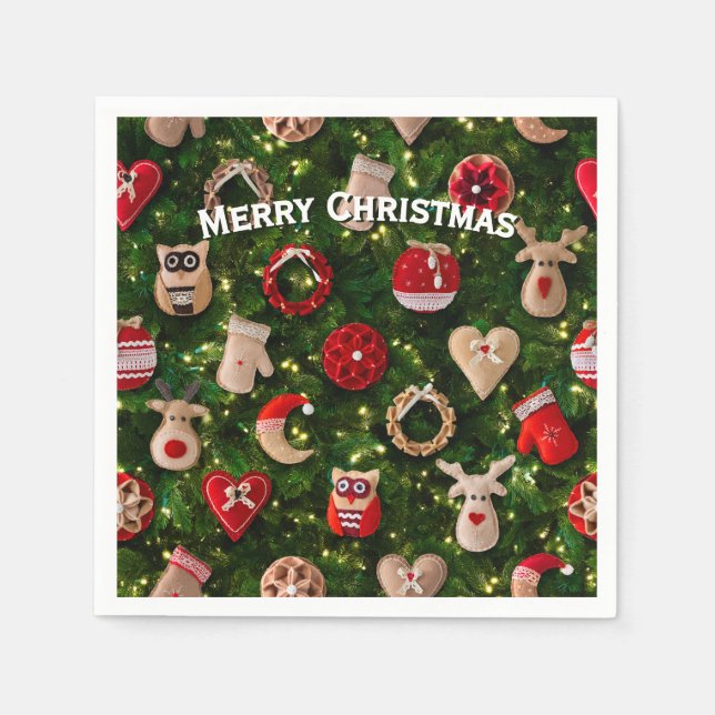 Serviette En Papier Arbre de Noël avec des jouets en feutre (Devant)