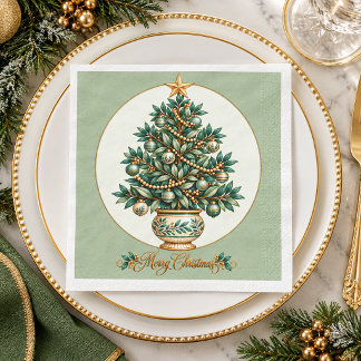 Serviette En Papier Arbre de Noël Botanique Élégant de Noël