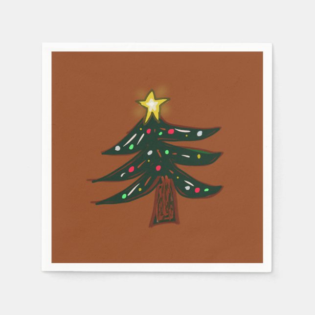 Serviette En Papier Arbre de Noël Brun Dessiné à la Main  (Devant)