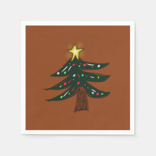 Serviette En Papier Arbre de Noël Brun Dessiné à la Main Rustique