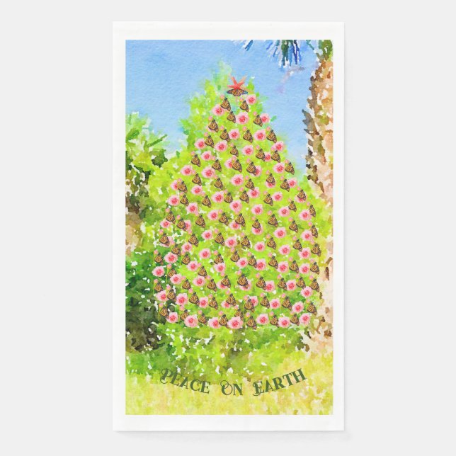 Serviette En Papier Arbre de Noël du papillon Monarque de la Paix sur  (Devant)