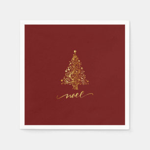 Serviette En Papier Arbre de Noël élégant rouge foncé et or pour Noël