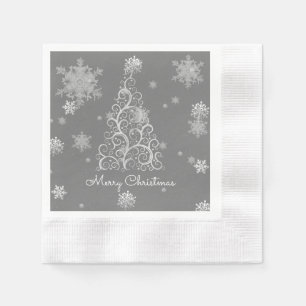Serviette En Papier Arbre de Noël en argent et flocons de neige Papier