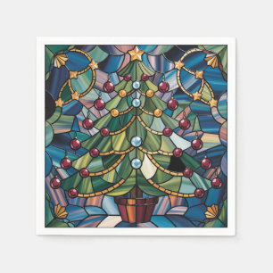 Serviette En Papier Arbre de Noël en verre coloré de style Tiffany