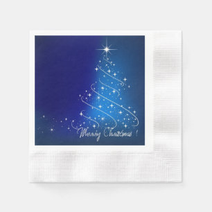 Serviette En Papier Arbre de Noël étincelant, Bleu, Fête