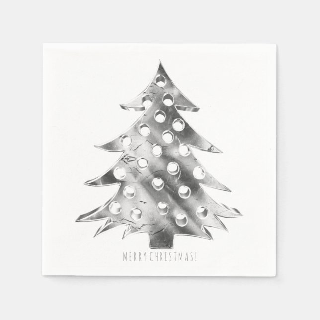Serviette En Papier Arbre de Noël gris argenté Élégant moderne (Devant)
