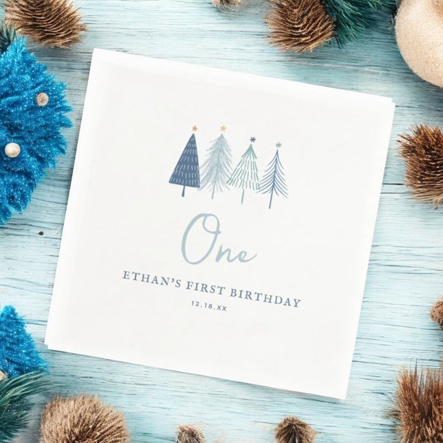 Serviette En Papier Arbre de Noël Hiver Onederland Garçon 1er Annivers (Créateur téléchargé)