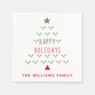 Serviette En Papier Arbre de Noël Holly Joyeux Vacances Moderne