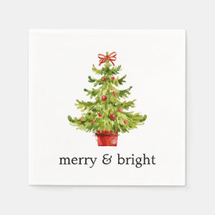 Serviette En Papier Arbre de Noël Joyeux et Bright Watercolor