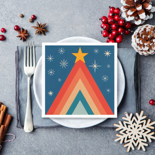 Serviette En Papier Arbre de Noël minimaliste rouge et bleu rétro groo