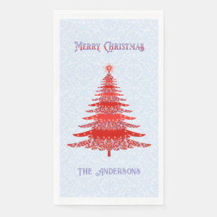 Serviette En Papier Arbre de Noël moderne bleu rouge Personnalisé