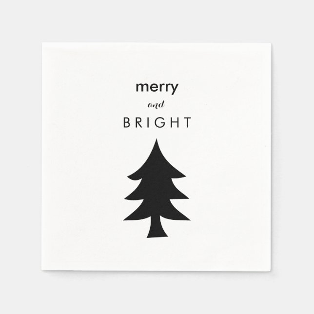 Serviette En Papier Arbre de Noël moderne noir et blanc (Devant)