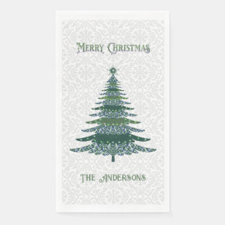 Serviette En Papier Arbre de Noël moderne Vert Blanc Personnalisé