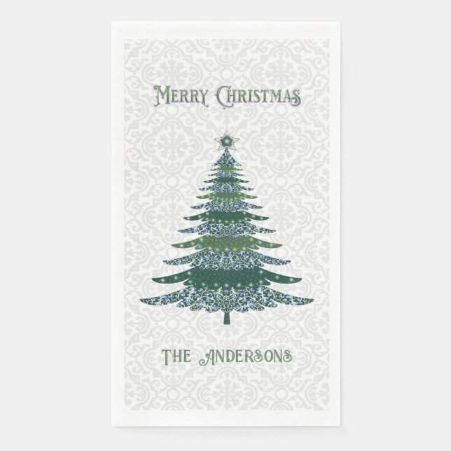 Serviette En Papier Arbre de Noël moderne Vert Blanc Personnalisé (Devant)
