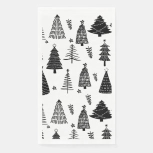 Serviette En Papier Arbre de Noël noir et blanc moderne