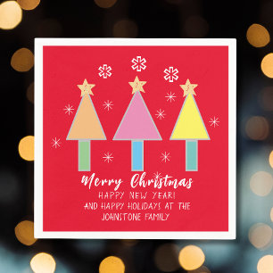 Serviette En Papier Arbre de Noël Nom personnalisé Cute Red Paper