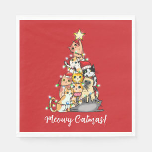 Serviette En Papier Arbre de Noël Personnalisé Chats Fête de Chat Amus