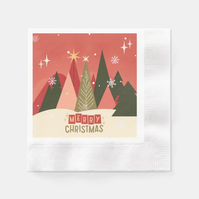 Serviette En Papier Arbre de Noël rétro/Vintage (Devant)