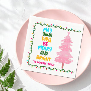 Serviette En Papier Arbre de Noël Rose Clair Personnalisé pour une Fêt