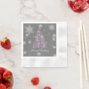 Serviette En Papier Arbre de Noël rose et flocons de neige Papier Napk
