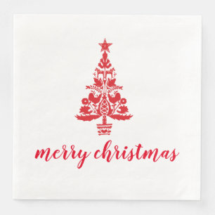 Serviette En Papier Arbre de Noël rouge Joyeux Noël scandinave