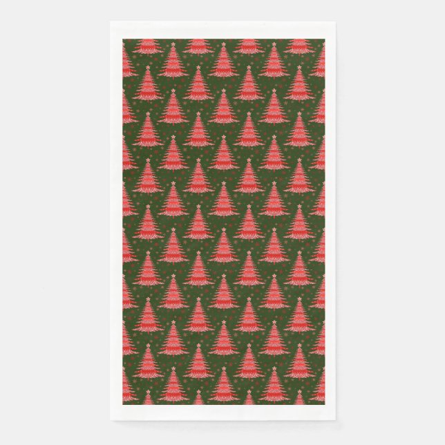 Serviette En Papier Arbre de Noël Rouge Vert Motif Design (Devant)