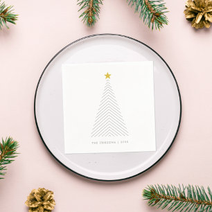 Serviette En Papier Arbre de Noël scandinave   Minimaliste Gold Star