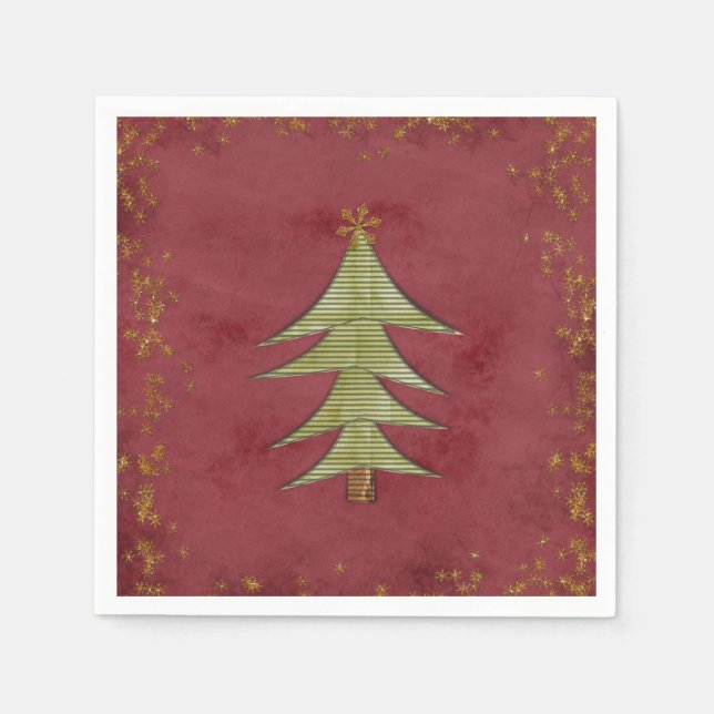 Serviette En Papier Arbre de Noël sur l'Arrière - plan rouge (Devant)