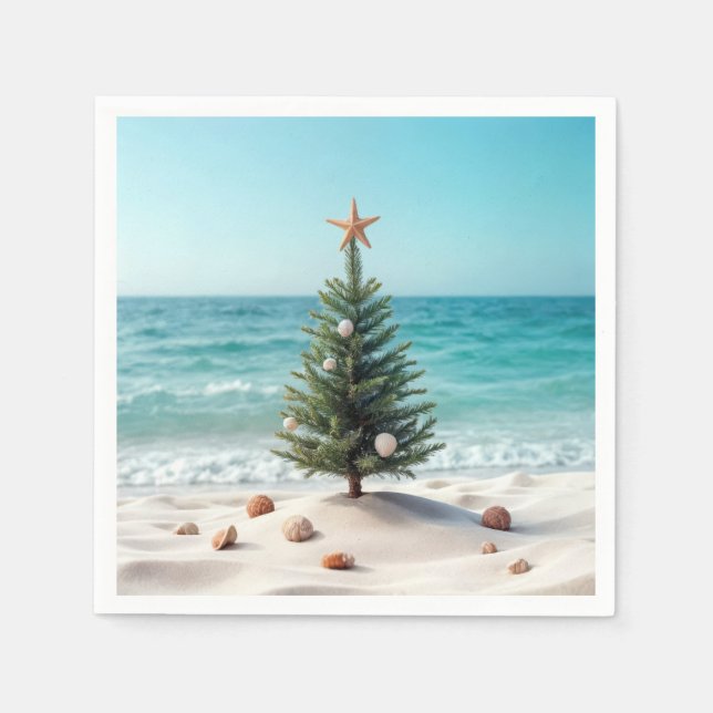 Serviette En Papier Arbre de Noël tropical sur une plage (Devant)