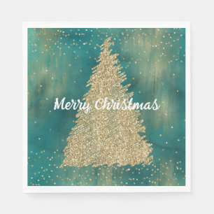 Serviette En Papier Arbre de Noël turquoise Parties scintillant verte