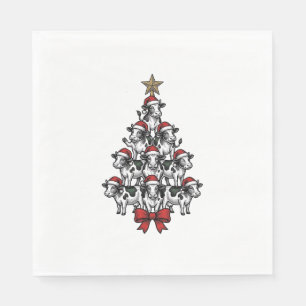 Serviette En Papier Arbre de Noël vache Gravure vintage Ferme de vacan