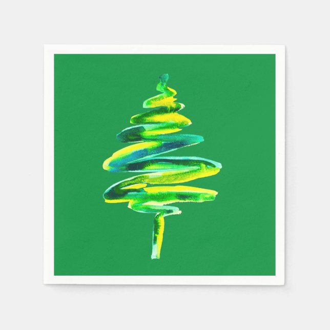 Serviette En Papier Arbre de Noël vert aquarelle abstraite (Devant)