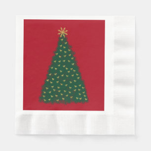 Serviette En Papier Arbre de Noël vert, chevaux courants d'or sur le