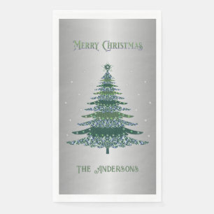 Serviette En Papier Arbre de Noël vert Nom personnalisé Argent