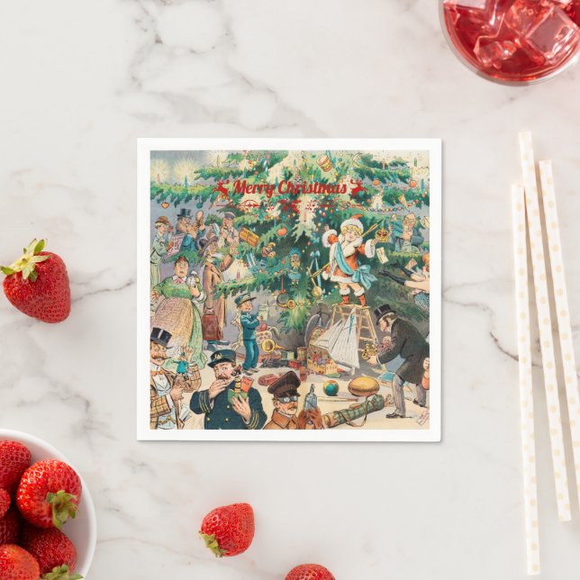 Serviette En Papier Arbre de Noël vintage lithographique  (En situation)