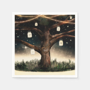 Serviette En Papier Arbre de Nuit Rustique avec Lumières et Mariage au