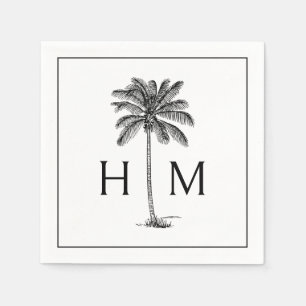 Serviette En Papier Arbre de palmier nain monogramme noir et blanc