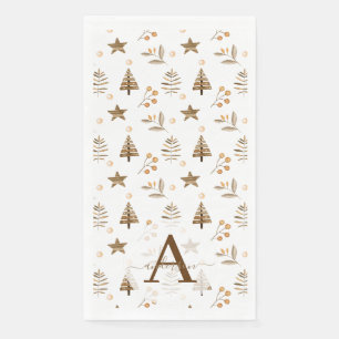 Serviette En Papier Arbre de pin aquarelle rustique baies d'hiver Noël