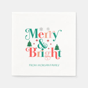Serviette En Papier Arbre de pin et flocons de neige gais et lumineux